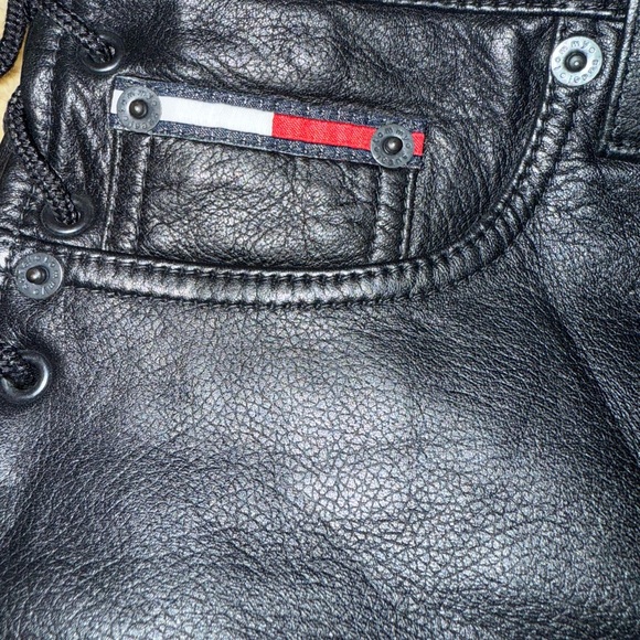 Vintage Tommy Hilfiger women’s sz 9 Black Leather Jeans pants lace up Y2K flare - Picture 7 of 11
